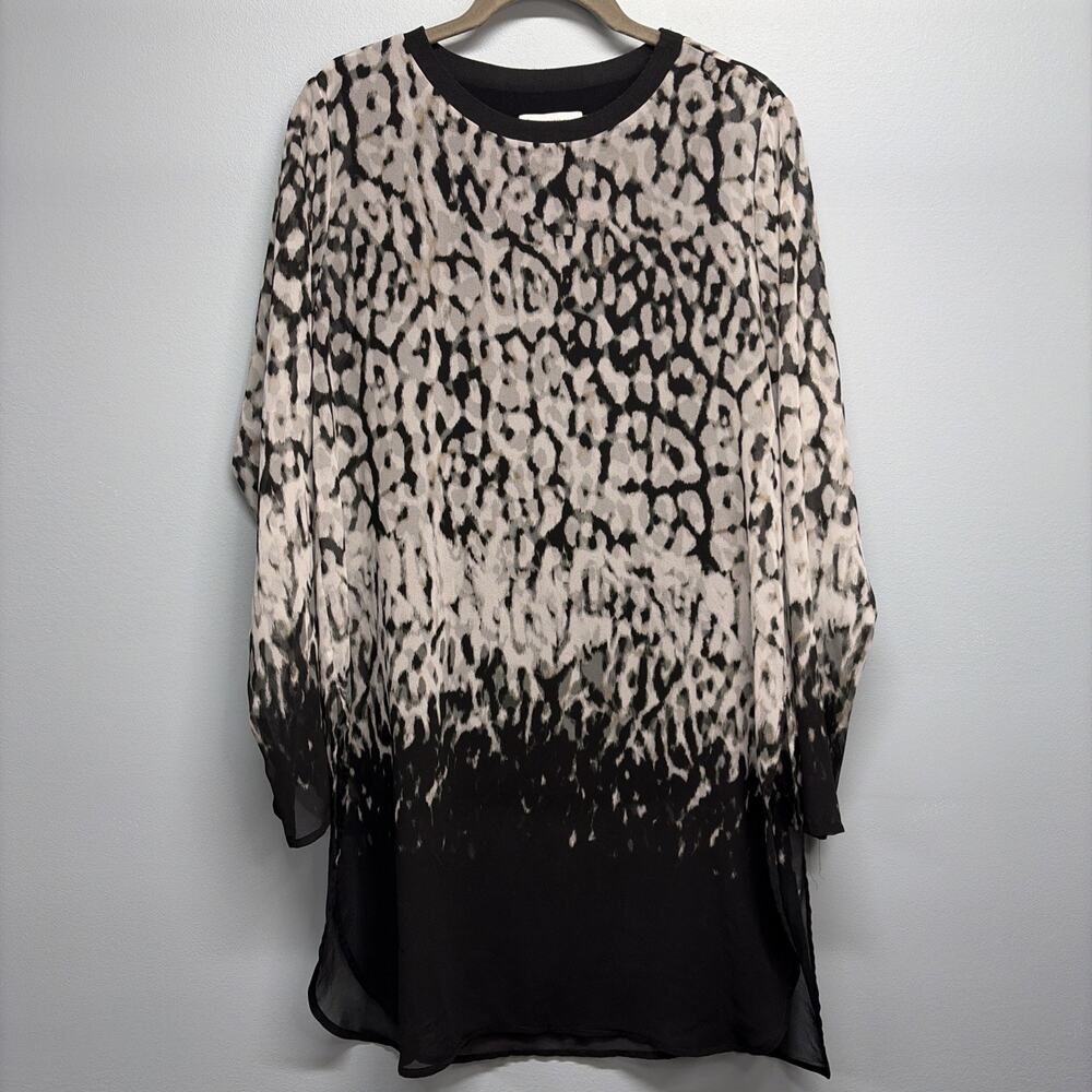 Calvin Klein Chiffon Long Sleeve Tunic Animal Print Ombre Size Small